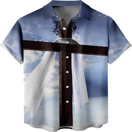 UniJames Cross Scarf Christian Hawaiian Shirt - Hawaiian Beach Shirts for Men Women
