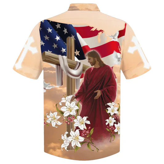 UniJames Cross With Lilies Jesus Is My Savior Hawaiian Shirt - Best Hawaiian Shirts - Christian Hawaiian Shirt