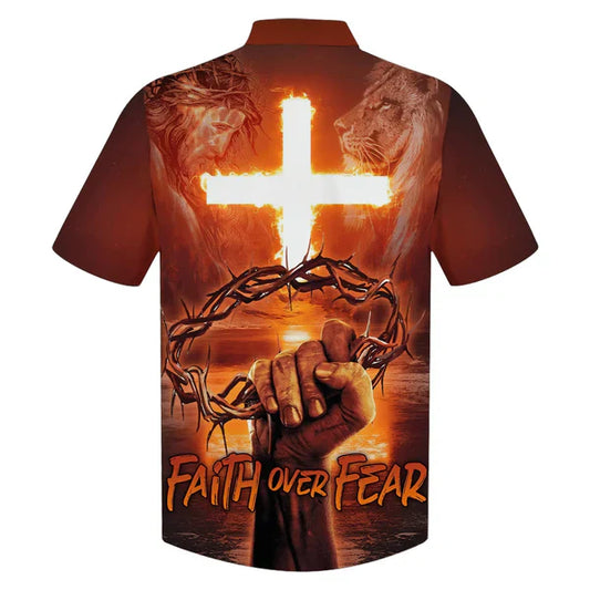 UniJames Crown Of Thorns Faith Over Fear Hawaiian Shirts - Christian Hawaiian Shirt - Hawaiian Summer Shirts