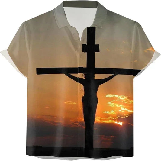 UniJames Crucifixion Of Jesus Cross Christian Hawaiian Shirt - Hawaiian Beach Shirts for Men Women