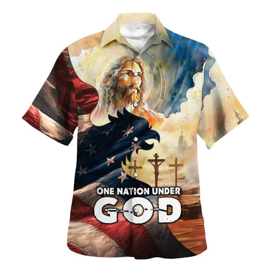 UniJames Face Of Jesus One Nation Under God Hawaiian Shirt - Christian Hawaiian Shirt - Religious Hawaiian Shirts