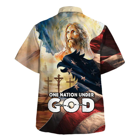 UniJames Face Of Jesus One Nation Under God Hawaiian Shirt - Christian Hawaiian Shirt - Religious Hawaiian Shirts