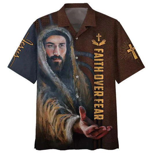 UniJames Faith Over Fear Hawaiian Shirt - His Hand Is Stretched Out Hawaiian Shirts - Christian Hawaiian Shirt - Hawaiian Summer Shirts