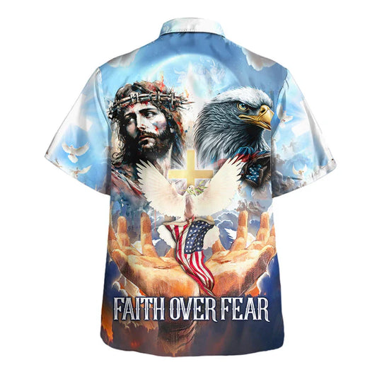 UniJames Faith Over Fear Jesus Face Eagle Hawaiian Shirt - Christian Hawaiian Shirt - Religious Hawaiian Shirts