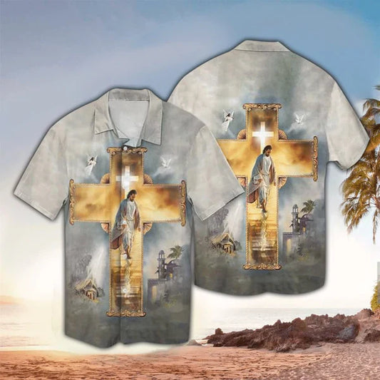 UniJames Gate Way To Heaven Jesus And Cross Hawaiian Shirt - Christian Hawaiian Shirt for Men Women