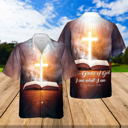 UniJames Grace Of God I Am What I Am Hawaiian Shirts - Religious Hawaiian Shirts - Hawaiian Christian For Men Women