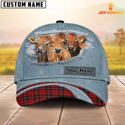 Uni Jersey Red Caro And Jeans Pattern Customized Name Cap