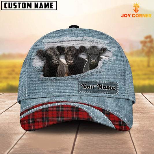Uni Belted Galloway Red Caro And Jeans Pattern Customized Name Cap