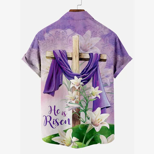 UniJames He Is Risen Cross Craft Christian Hawaiian Shirt - Hawaiian Beach Shirts for Men Women