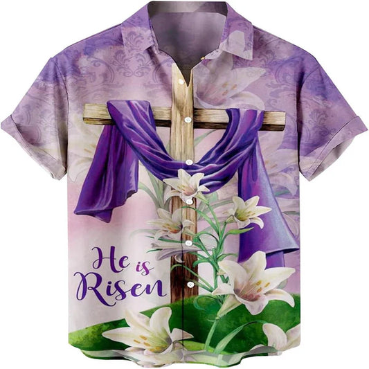 UniJames He Is Risen Cross Craft Christian Hawaiian Shirt - Hawaiian Beach Shirts for Men Women