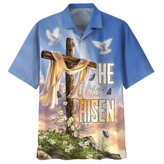 UniJames He Is Risen Dove Cross Flower Hawaiian Shirts - Christian Hawaiian Shirt - Hawaiian Summer Shirts