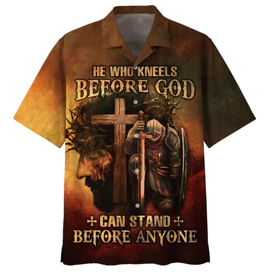 UniJames He Who Kneels Before God Can Stand Before Anyone Jesus Hawaiian Shirt - Best Hawaiian Shirts - Christian Hawaiian Shirt