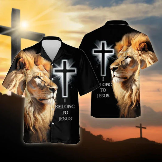 UniJames I Belong To Jesus Lion Christian Hawaiian Shirt - Hawaiian Beach Shirts for Men Women
