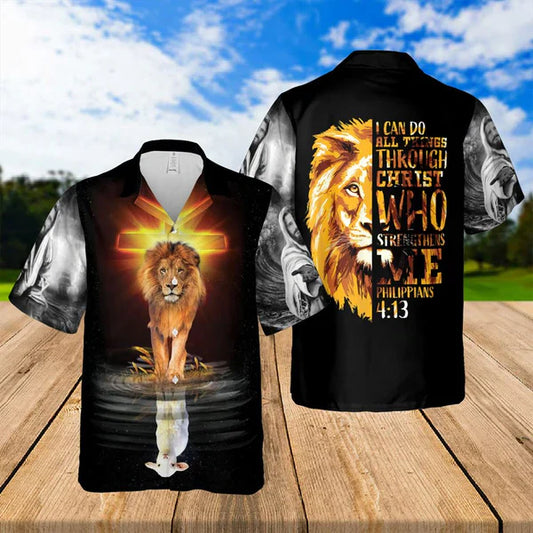 UniJames I Can Do All Things Lion Jesus Hawaiian Shirts - Religious Hawaiian Shirts - Hawaiian Christian For Men Women
