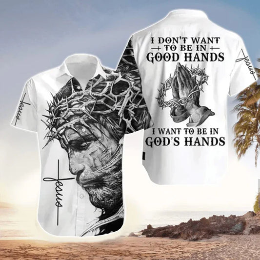 UniJames I Want To Be In God's Hand Jesus Hawaiian Shirt - Christian Hawaiian Shirt for Men Women