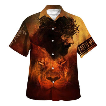 Unique Jesus And Lion Christian Faith Over Fear Hawaiian Shirt