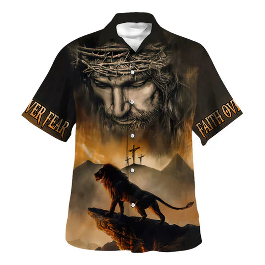 UniJames Jesus And Lion Hawaiian Shirt - Christian Hawaiian Shirt - Religious Hawaiian Shirts