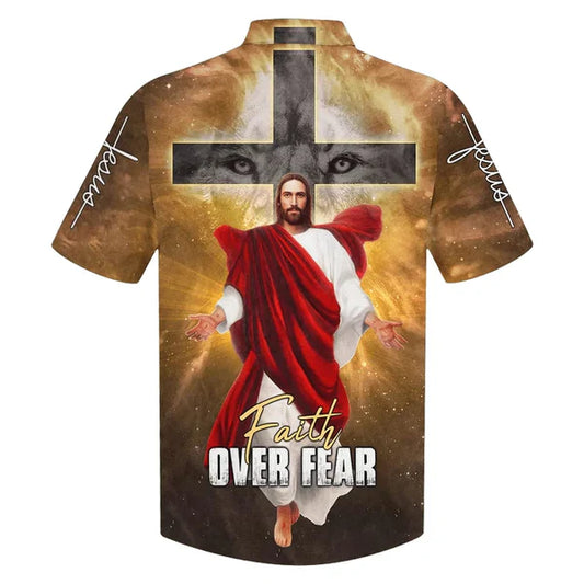 UniJames Jesus Christ Cross Faith Over Fear Hawaiian Shirt - Best Hawaiian Shirts - Christian Hawaiian Shirt