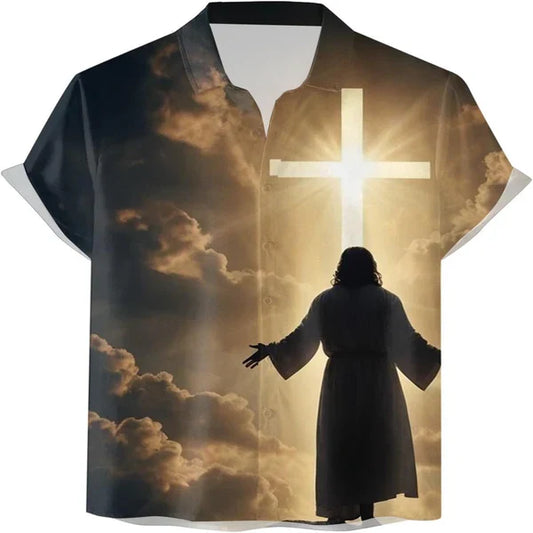 UniJames Jesus Cross Christian Hawaiian Shirt - Hawaiian Beach Shirts for Men Women