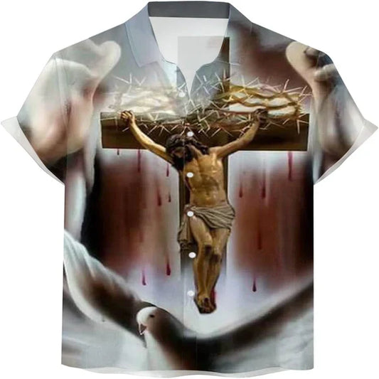UniJames Jesus Crown On The Cross Christian Hawaiian Shirt - Hawaiian Beach Shirts for Men Women