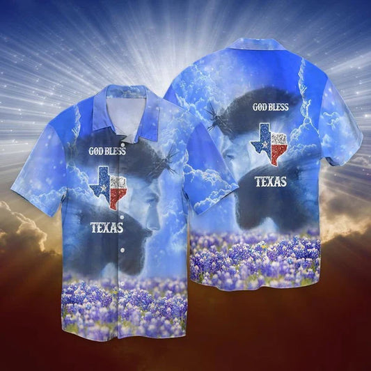 UniJames Jesus God Bless Texas Hawaiian Shirt - Christian Hawaiian Shirt for Men Women
