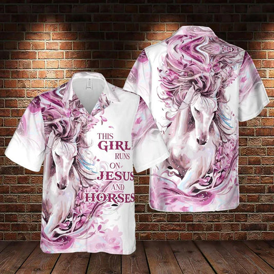 UniJames Jesus Horse Girl Hawaiian Shirts - Religious Hawaiian Shirts - Hawaiian Christian For Men Women