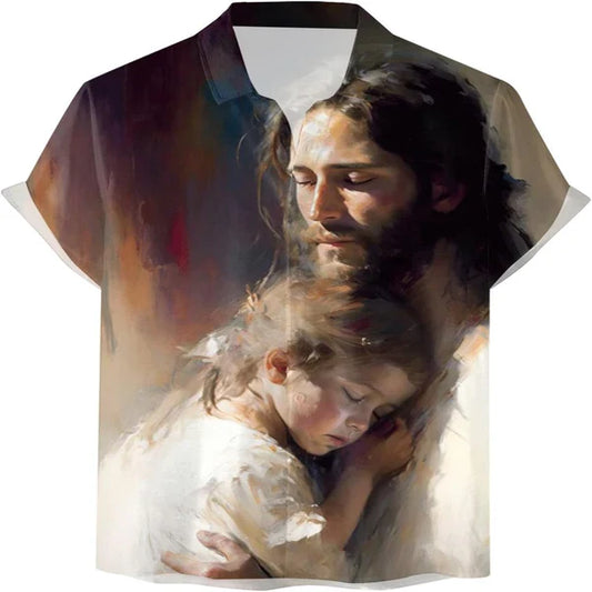 UniJames Jesus Hugging A Child Christian Hawaiian Shirt - Hawaiian Beach Shirts for Men Women