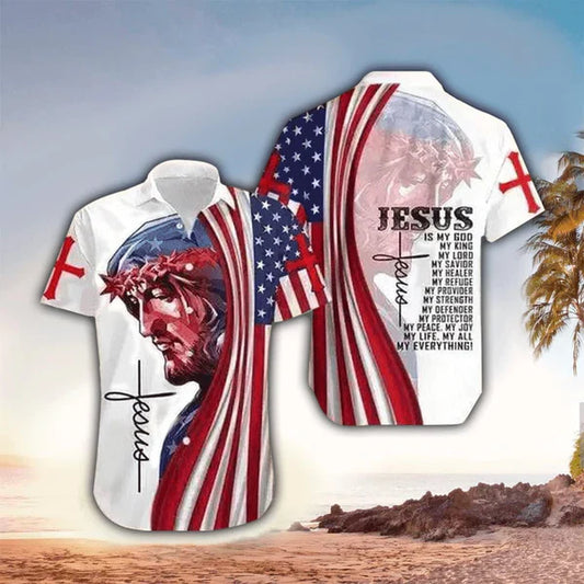 UniJames Jesus Is My All My Life My Everything American Flag Hawaiian Shirt - Christian Hawaiian Shirt for Men Women