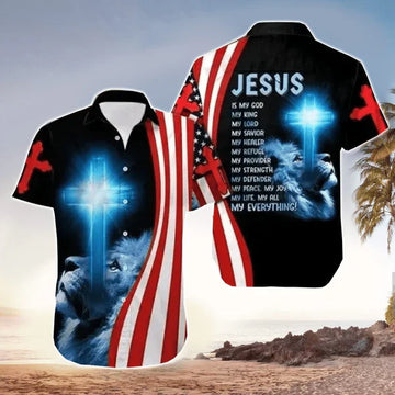 UniJames Jesus Is My Everything Jesus Hawaiian Shirt With Lion & Christian Cross - Christian Hawaiian Shirt for Men Women