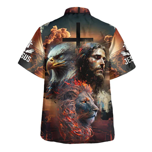 UniJames Jesus Lion Eagle Face Hawaiian Shirt - Christian Hawaiian Shirt - Religious Hawaiian Shirts