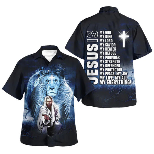 UniJames Jesus Lion Jesus Is My God My King My Lord Hawaiian Shirt - Christian Hawaiian Shirt - Religious Hawaiian Shirts