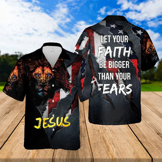 UniJames Jesus Lion Let's Your Faith Be Bigger Than Your Fears Hawaiian Shirts - Religious Hawaiian Shirts - Hawaiian Christian For Men Women