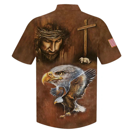 UniJames Jesus Patriotic Eagle Hawaiian Shirts - Christian Hawaiian Shirt - Jesus Hawaiian Shirts