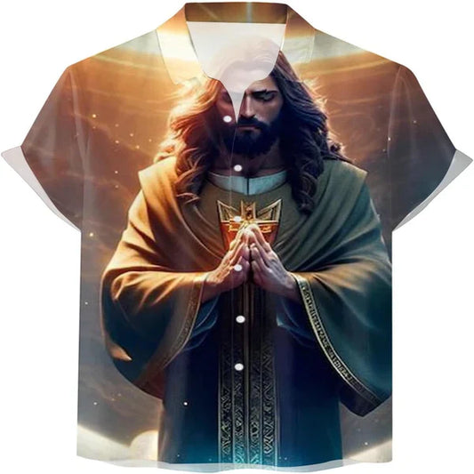 UniJames Jesus Prays Christian Hawaiian Shirt - Hawaiian Beach Shirts for Men Women