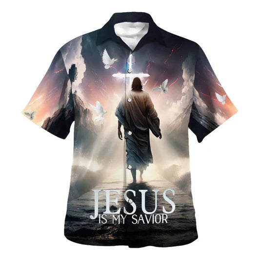UniJames Jesus Walk Water Jesus Is My Savior Hawaiian Shirt - Christian Hawaiian Shirt - Religious Hawaiian Shirts