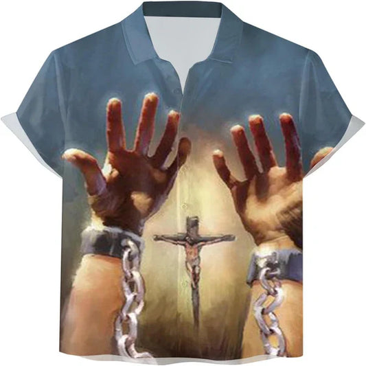 UniJames Jesus's Hand On The Cross Christian Hawaiian Shirt - Hawaiian Beach Shirts for Men Women