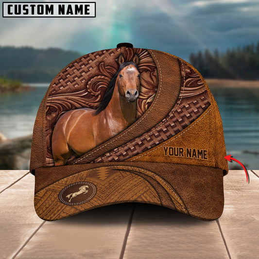 Uni American Quarter Horse Carving Leather Pattern Custom Name Cap