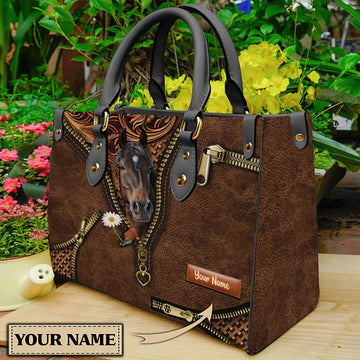 Unijames Horse Lovers Carving Leather Pattern Custom Name 3D Leather Handbag
