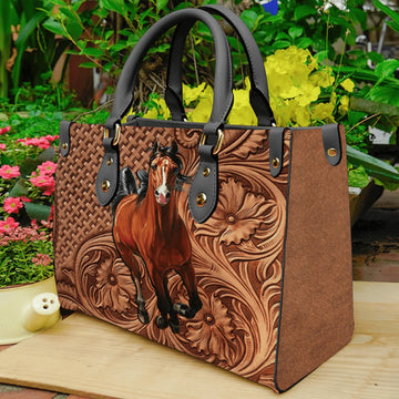 Unijames Horse Lovers Carving Leather Pattern Custom Name 3D Leather Handbag