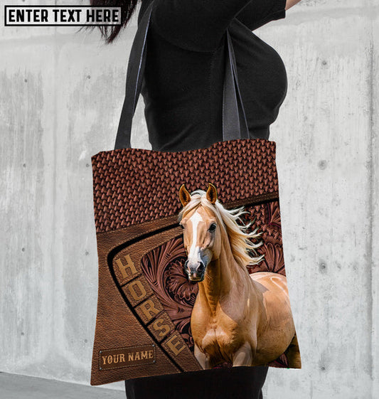 Unijames Palomino Horse Carving Leather Pattern Custom Name 3D Tote Bag