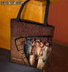 Unijames Three Horses Lovers Carving Leather Pattern Custom Name 3D Tote Bag