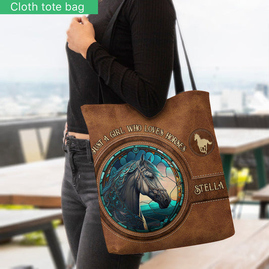Unijames Stained Glass Horse Custom Name 3D Tote Bag
