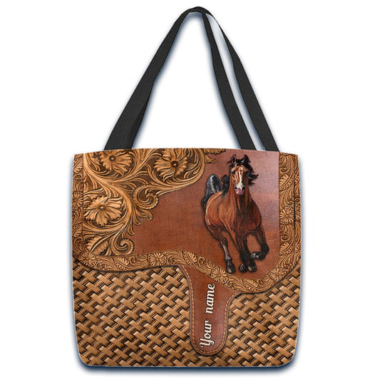 Unijames Horse Vintage Carving Leather Pattern Custom Name 3D Tote Bag