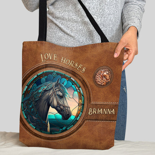 Unijames Country Girls Horse Stained Glass Custom Name 3D Tote Bag