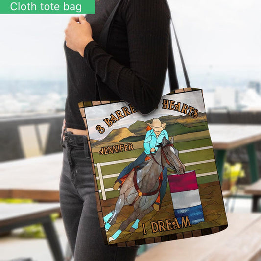 Unijames 3 Barrels 2 Hearts 1 Dream Horse Custom Name 3D Tote Bag
