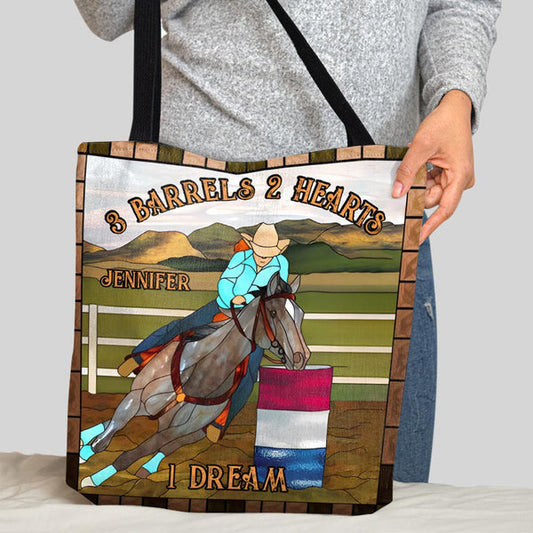 Unijames 3 Barrels 2 Hearts 1 Dream Horse Custom Name 3D Tote Bag