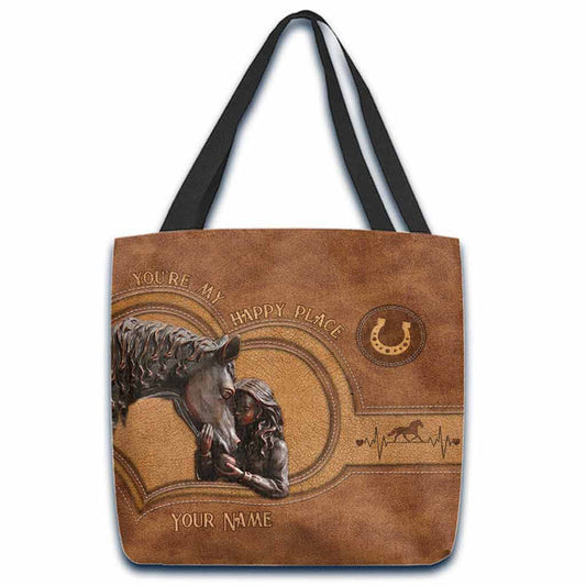Unijames You're My Happy Place Horse Custom Name 3D Tote Bag