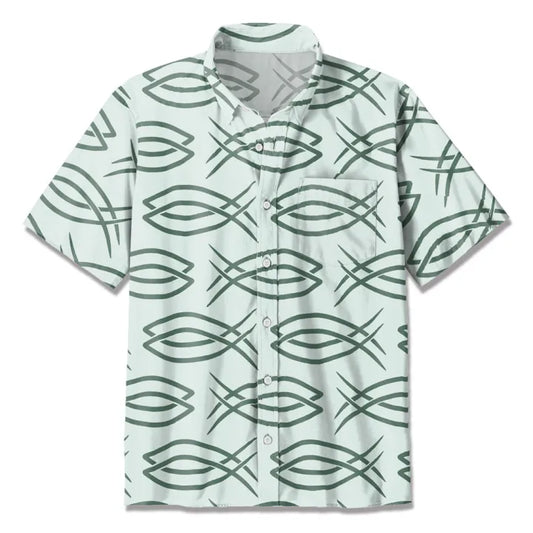 UniJames Light Green Fish Christian Hawaiian Shirt