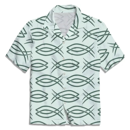 UniJames Light Green Fish Christian Hawaiian Shirt