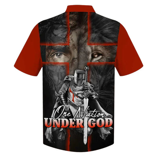 UniJames Lion And Warrior One Nation Under God Hawaiian Shirt - Best Hawaiian Shirts - Christian Hawaiian Shirt